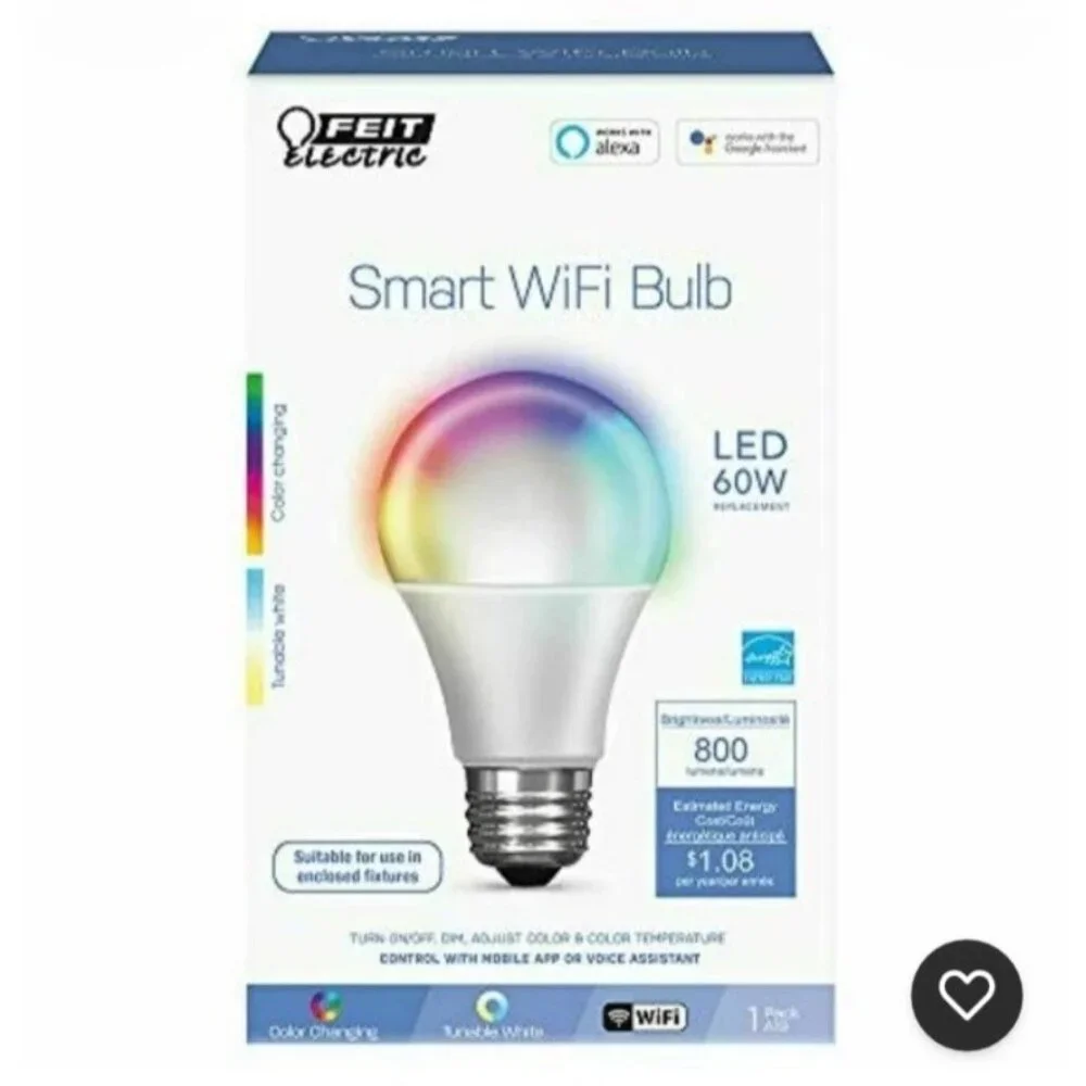 Feit Electric 60W RGBW A19 Wifi Smart LED Bulb (OM60/RGBW/CA/AG) White NWB